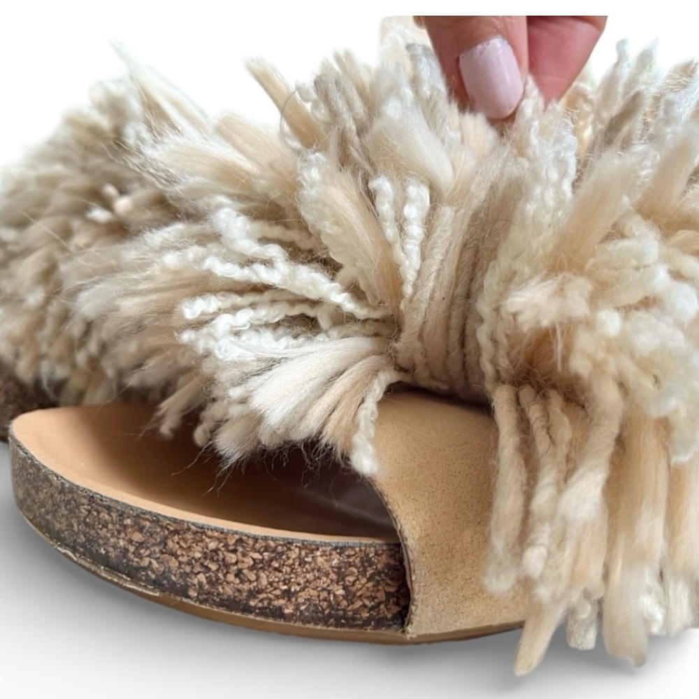 UGG Tan Cindi Yarn Fluffy Pom Pom Slides - Picture 7 of 13